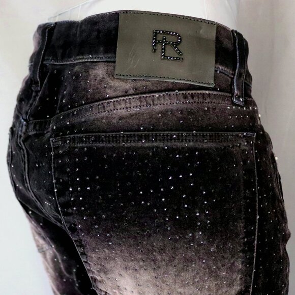 Ralph Lauren Purple Label 28 Black Velvet Pants Rhinestone Embellished 105 - Picture 10 of 15